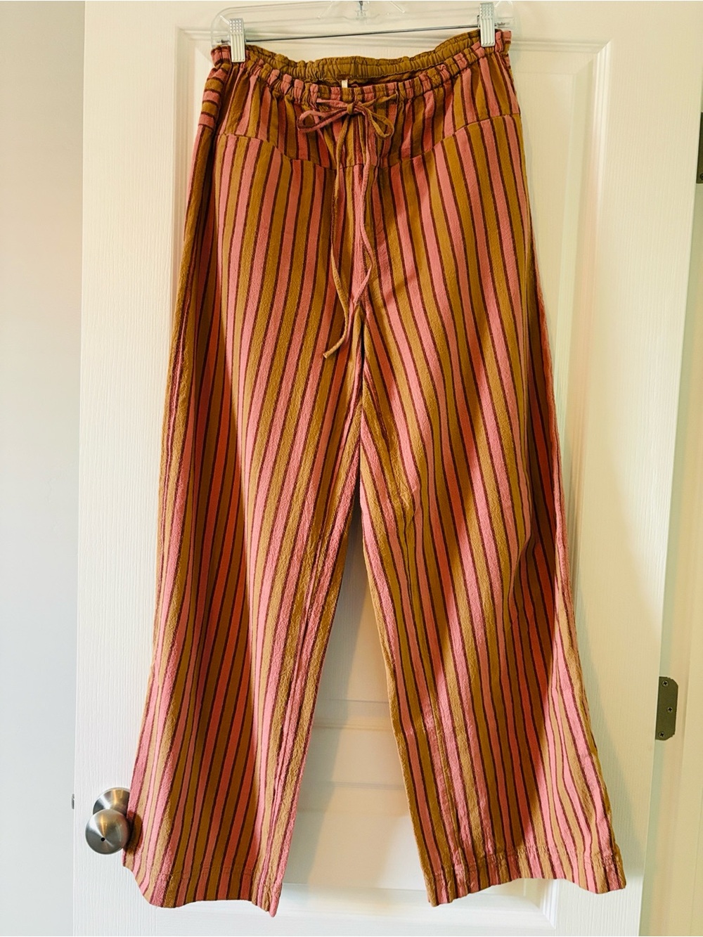 Free People Pink & Tan Striped Drawstring  Pants